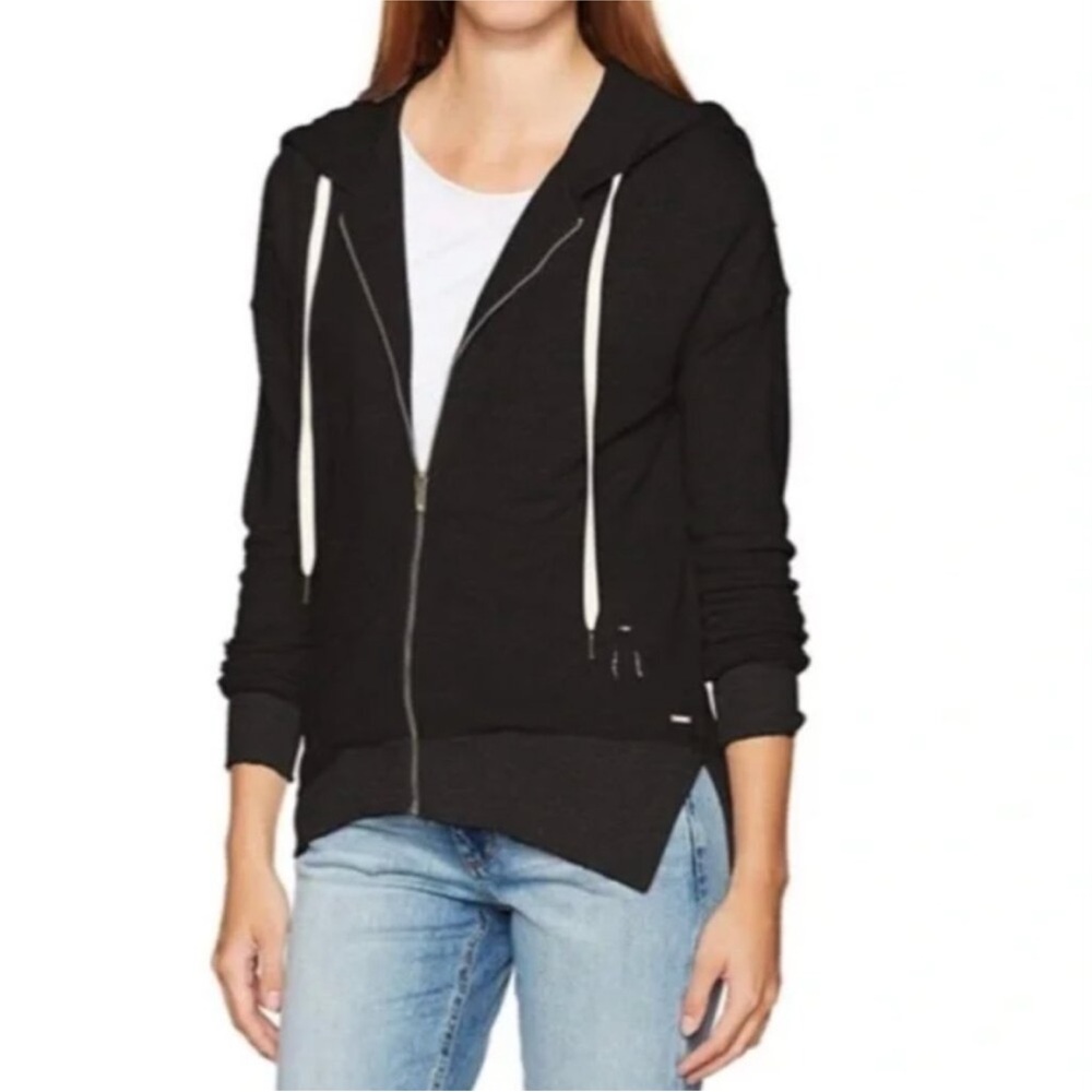 n:PHILANTHROPY Hendrix Distressed Hooded Full-Zip Sweatshirt Black size Small